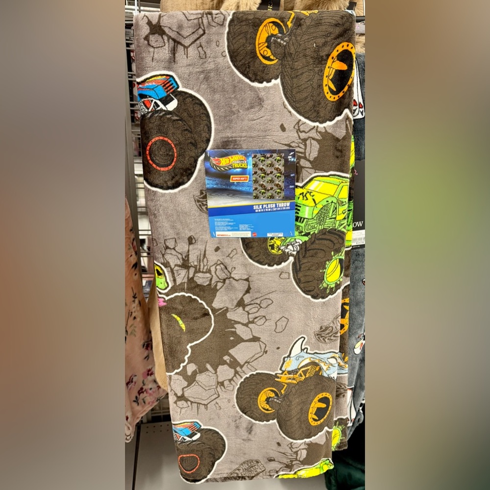 hot wheels monster trucks plush blanket throw